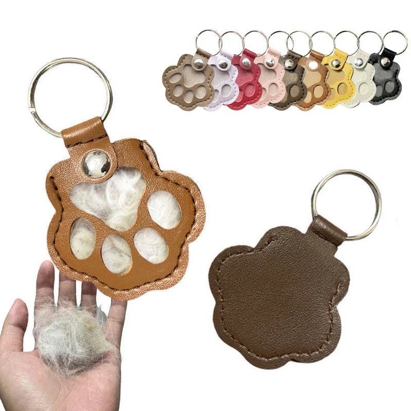 Pet Hair Memorial Keychain PU Leather Keepsake Locket for Cat Dog Fur Pet Hair Storage Pendant Handbag Hanging Accessories